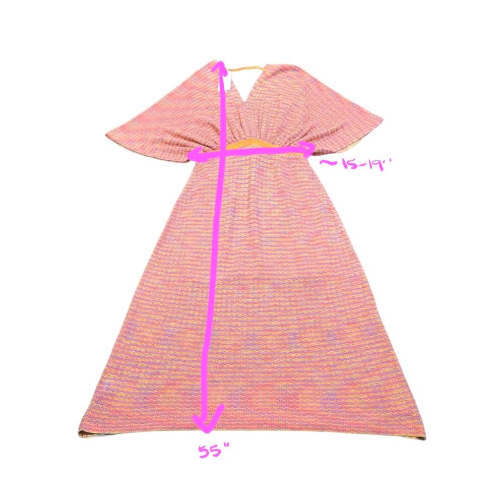 MNG Multicolored Crochet Knit Maxi Dress Orange Pink V-Neck Oversized Boho Sz 10 - Picture 6 of 6